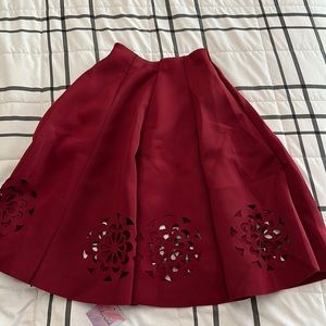 NWT Dark Red Laser Cutout Pencil Skirt